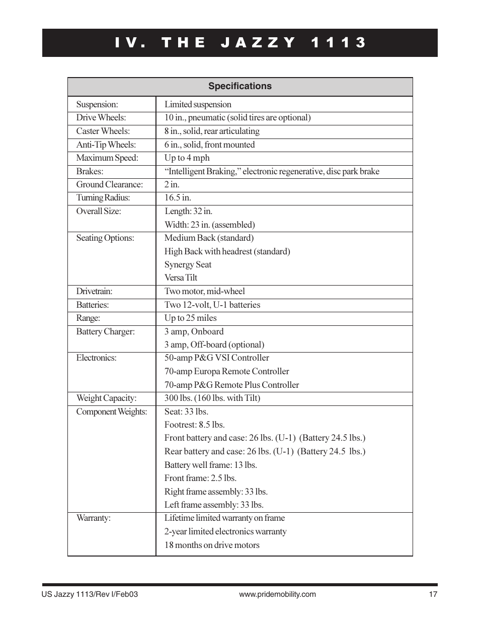 Pride Mobility Jazzy 1113 User Manual | Page 17 / 60