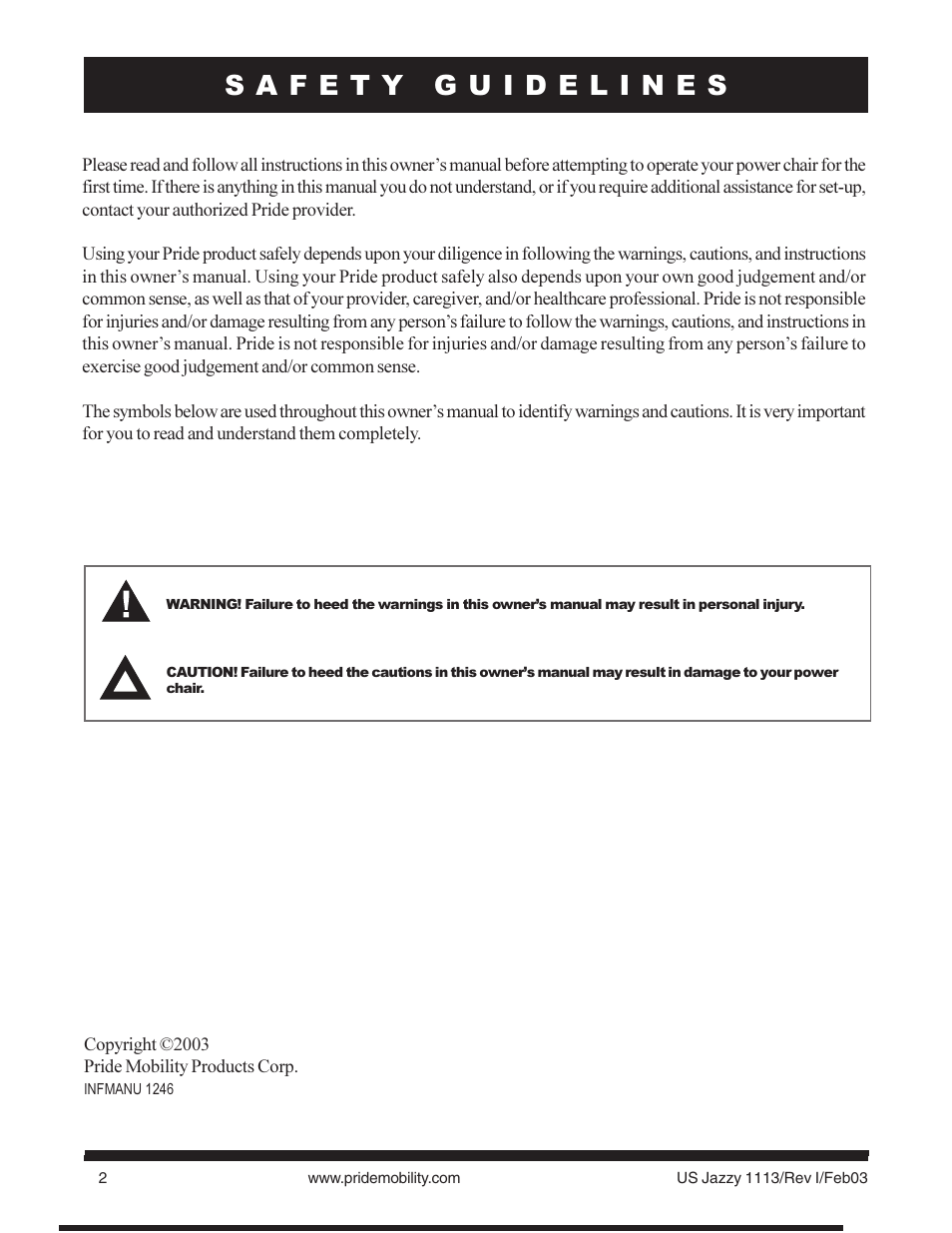 Pride Mobility Jazzy 1113 User Manual | Page 2 / 60