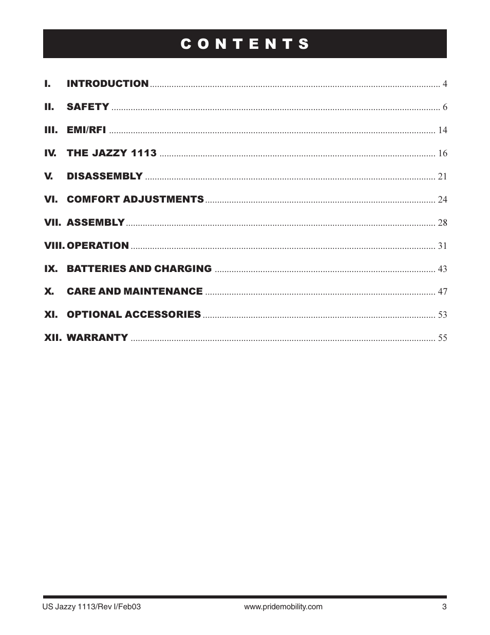 Pride Mobility Jazzy 1113 User Manual | Page 3 / 60
