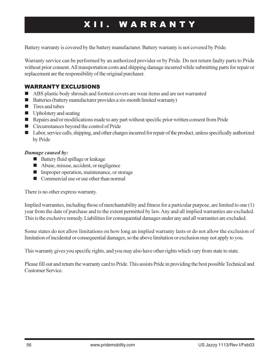 Pride Mobility Jazzy 1113 User Manual | Page 56 / 60