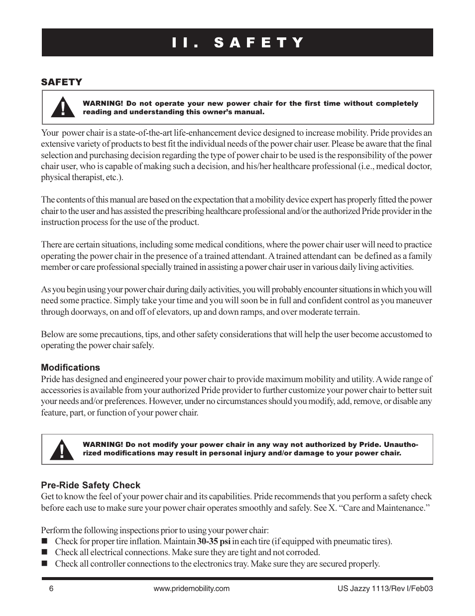 Pride Mobility Jazzy 1113 User Manual | Page 6 / 60
