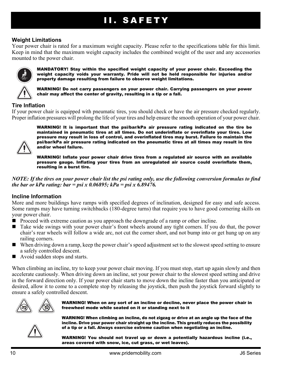 Ii. safety | Pride Mobility J6 2S User Manual | Page 10 / 44