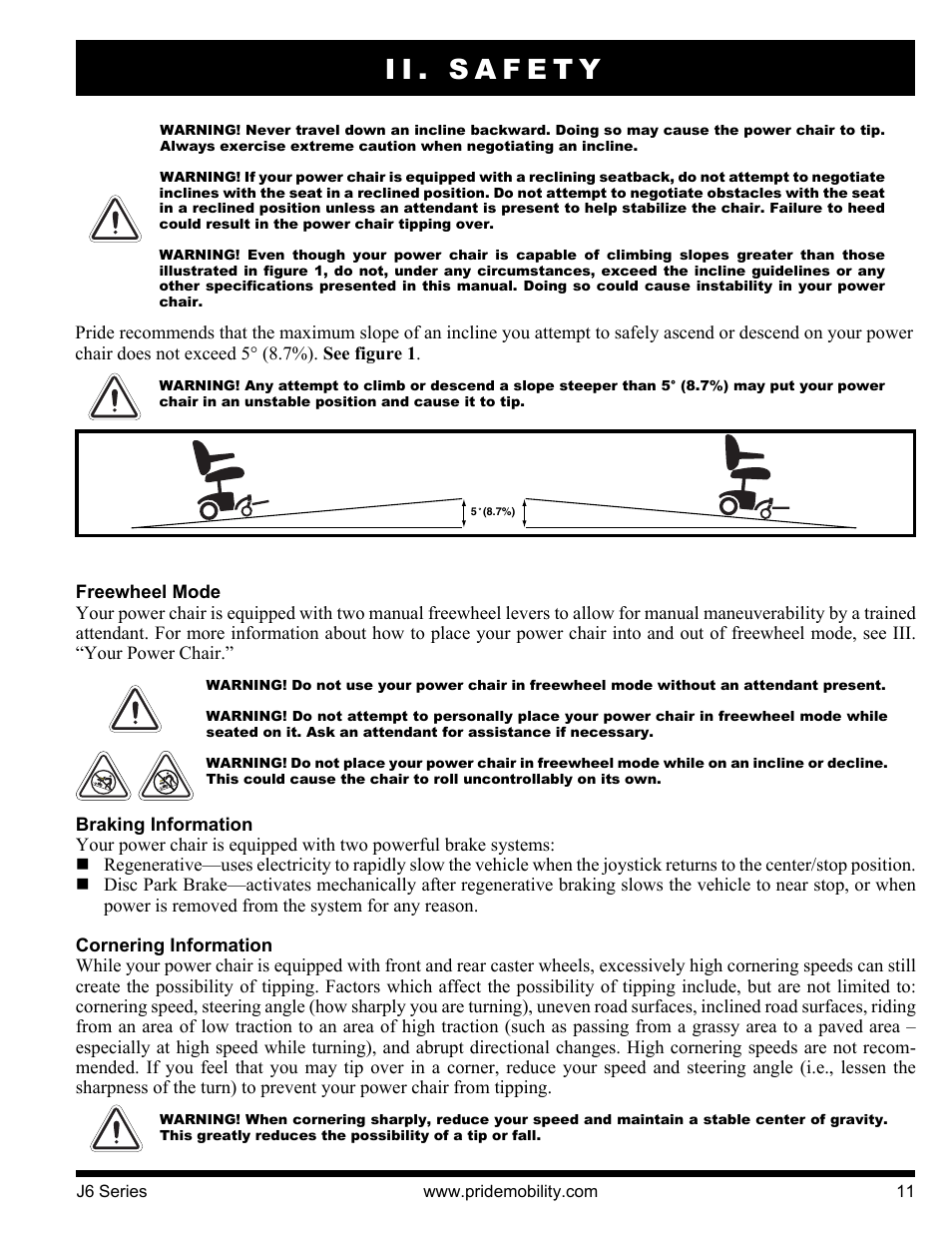 Ii. safety | Pride Mobility J6 2S User Manual | Page 11 / 44