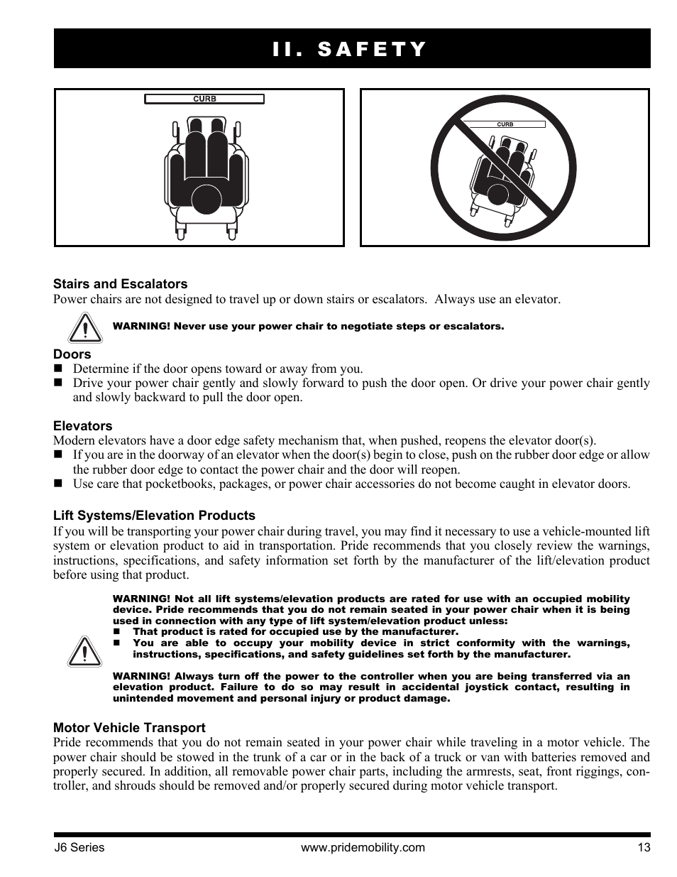 Ii. safety | Pride Mobility J6 2S User Manual | Page 13 / 44