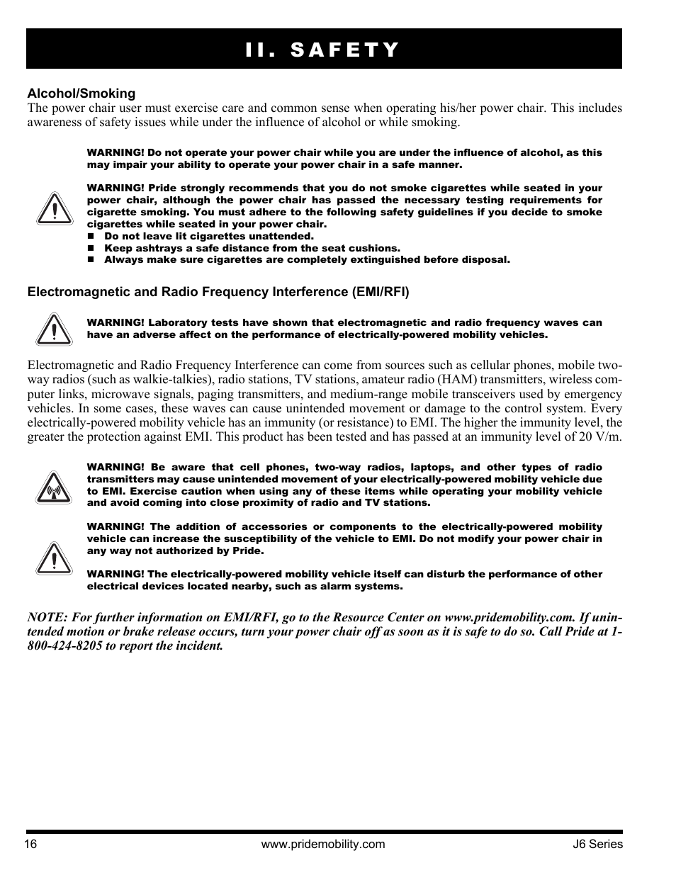 Ii. safety | Pride Mobility J6 2S User Manual | Page 16 / 44