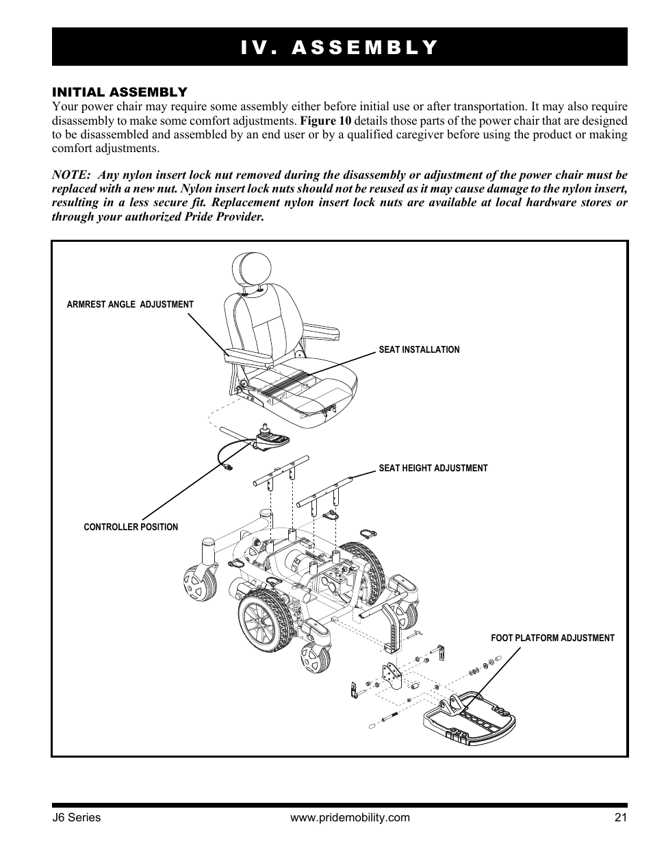 Iv. assembly | Pride Mobility J6 2S User Manual | Page 21 / 44