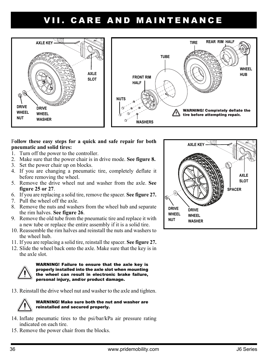 Vii. care and maintenance | Pride Mobility J6 2S User Manual | Page 36 / 44
