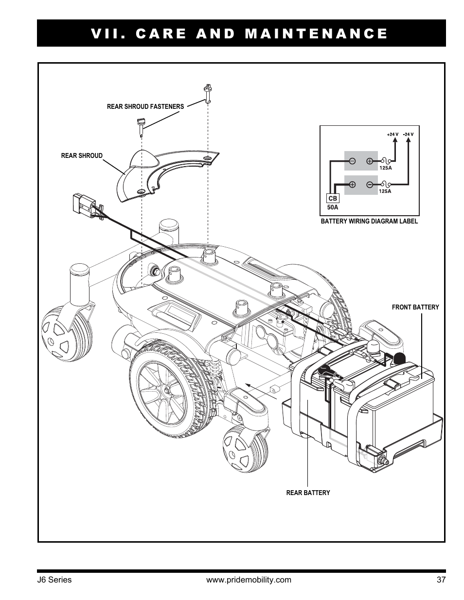 Vii. care and maintenance | Pride Mobility J6 2S User Manual | Page 37 / 44