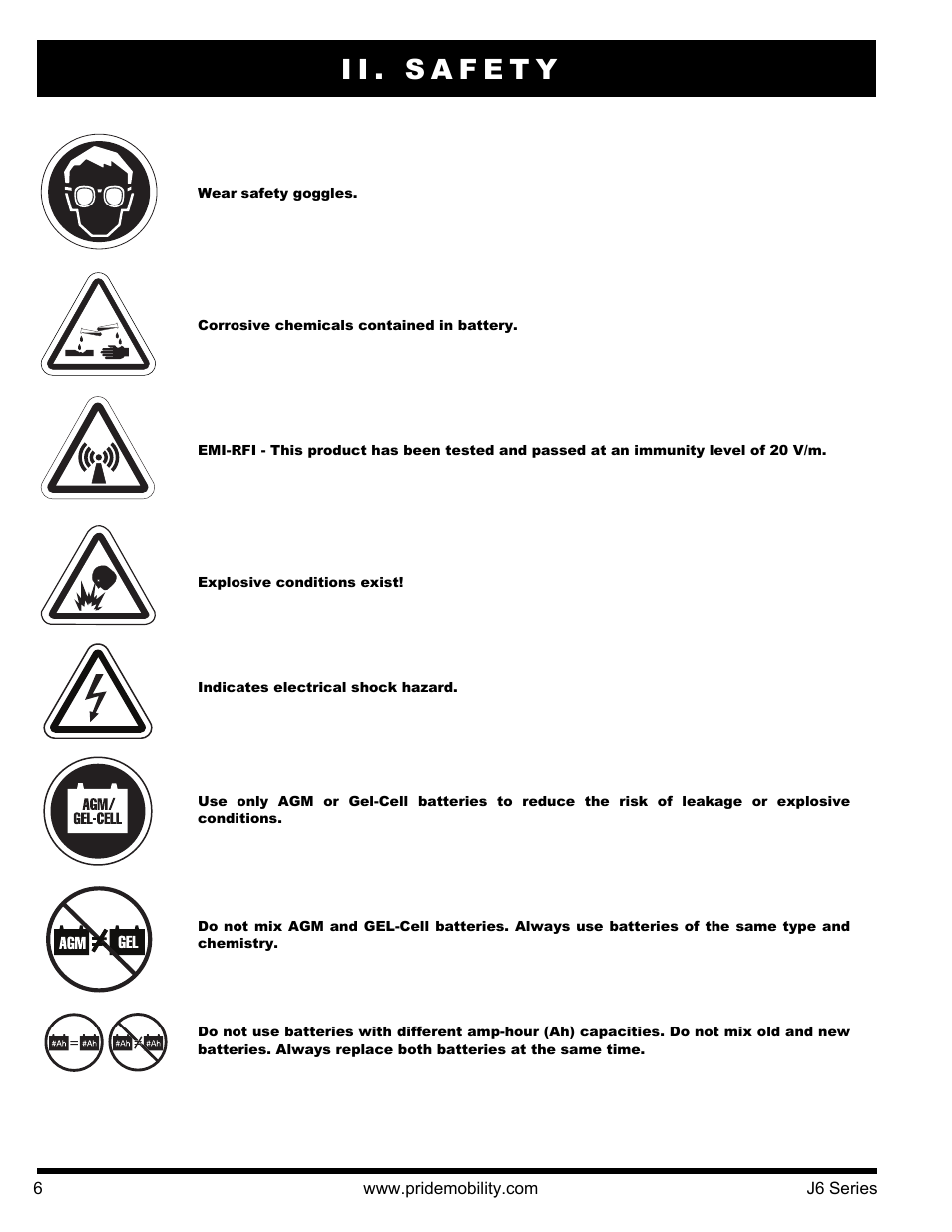 Ii. safety | Pride Mobility J6 2S User Manual | Page 6 / 44