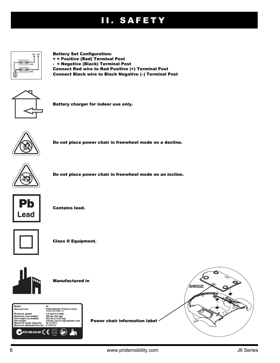 Ii. safety | Pride Mobility J6 2S User Manual | Page 8 / 44