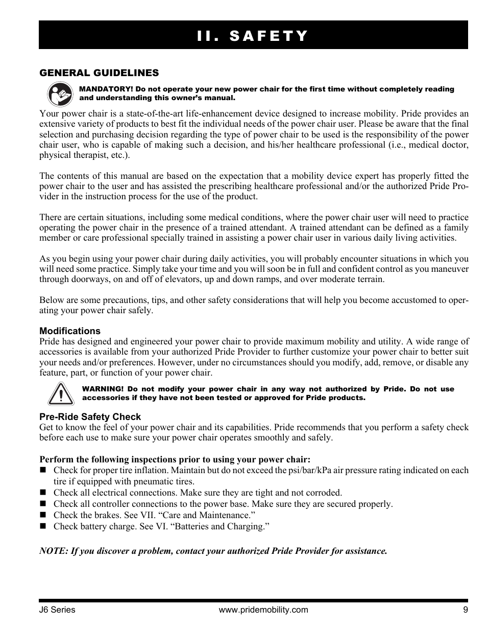 Ii. safety | Pride Mobility J6 2S User Manual | Page 9 / 44