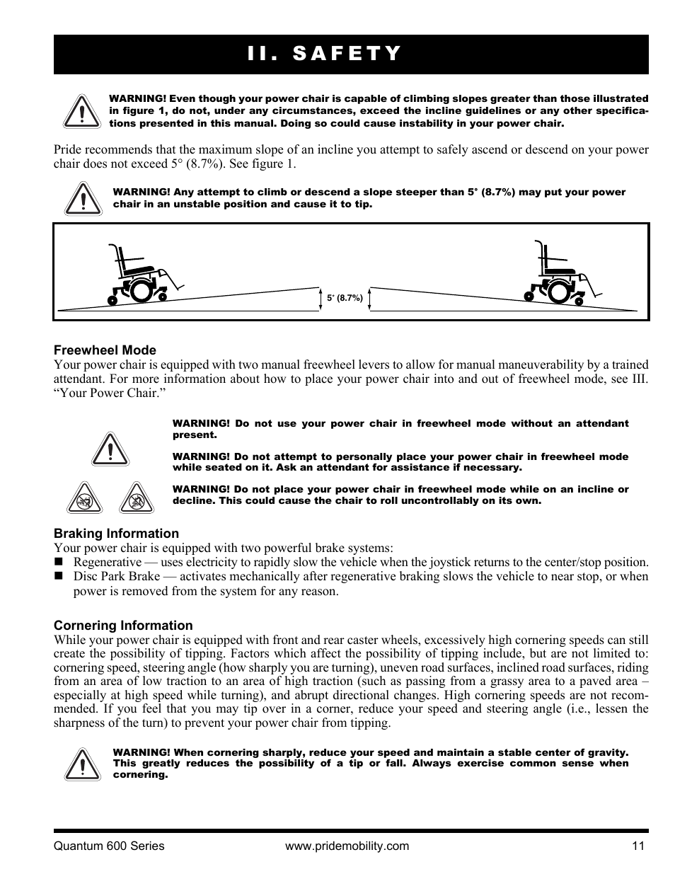 Ii. safety | Pride Mobility QUANTUM 600 SP User Manual | Page 11 / 43