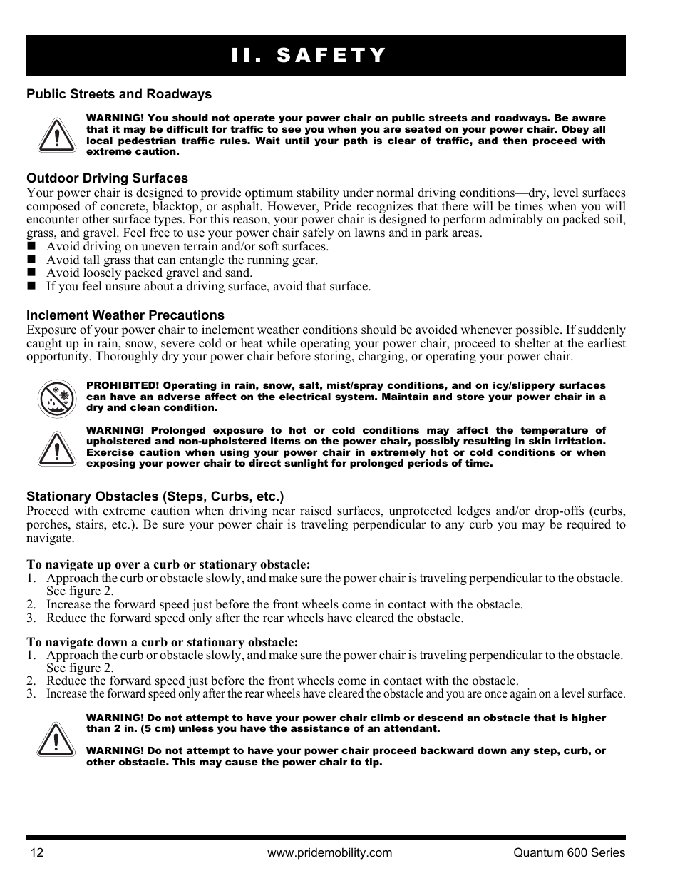 Ii. safety | Pride Mobility QUANTUM 600 SP User Manual | Page 12 / 43