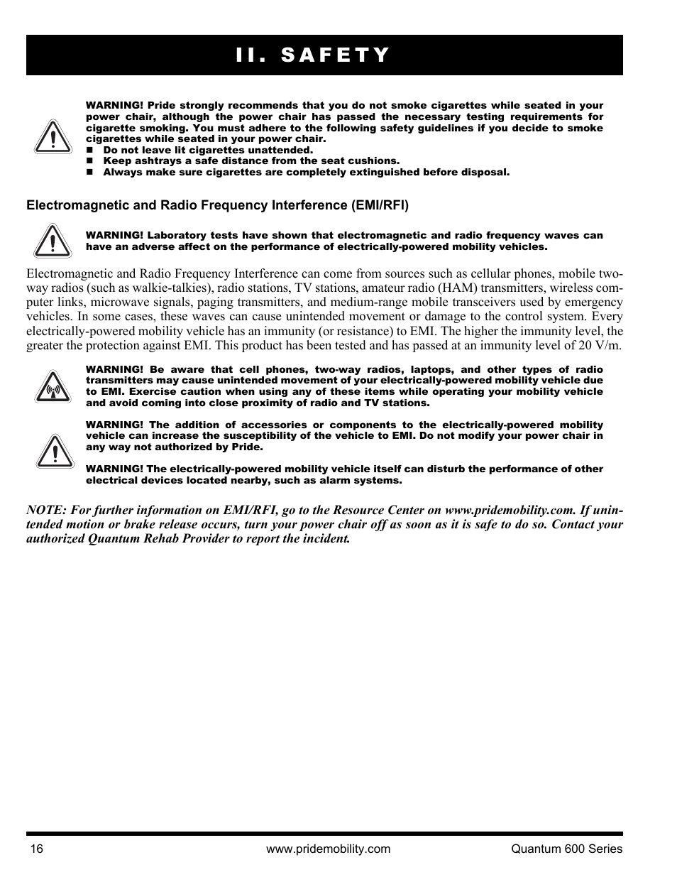 Ii. safety | Pride Mobility QUANTUM 600 SP User Manual | Page 16 / 43