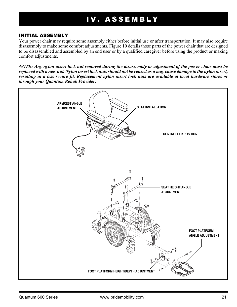 Iv. assembly | Pride Mobility QUANTUM 600 SP User Manual | Page 21 / 43