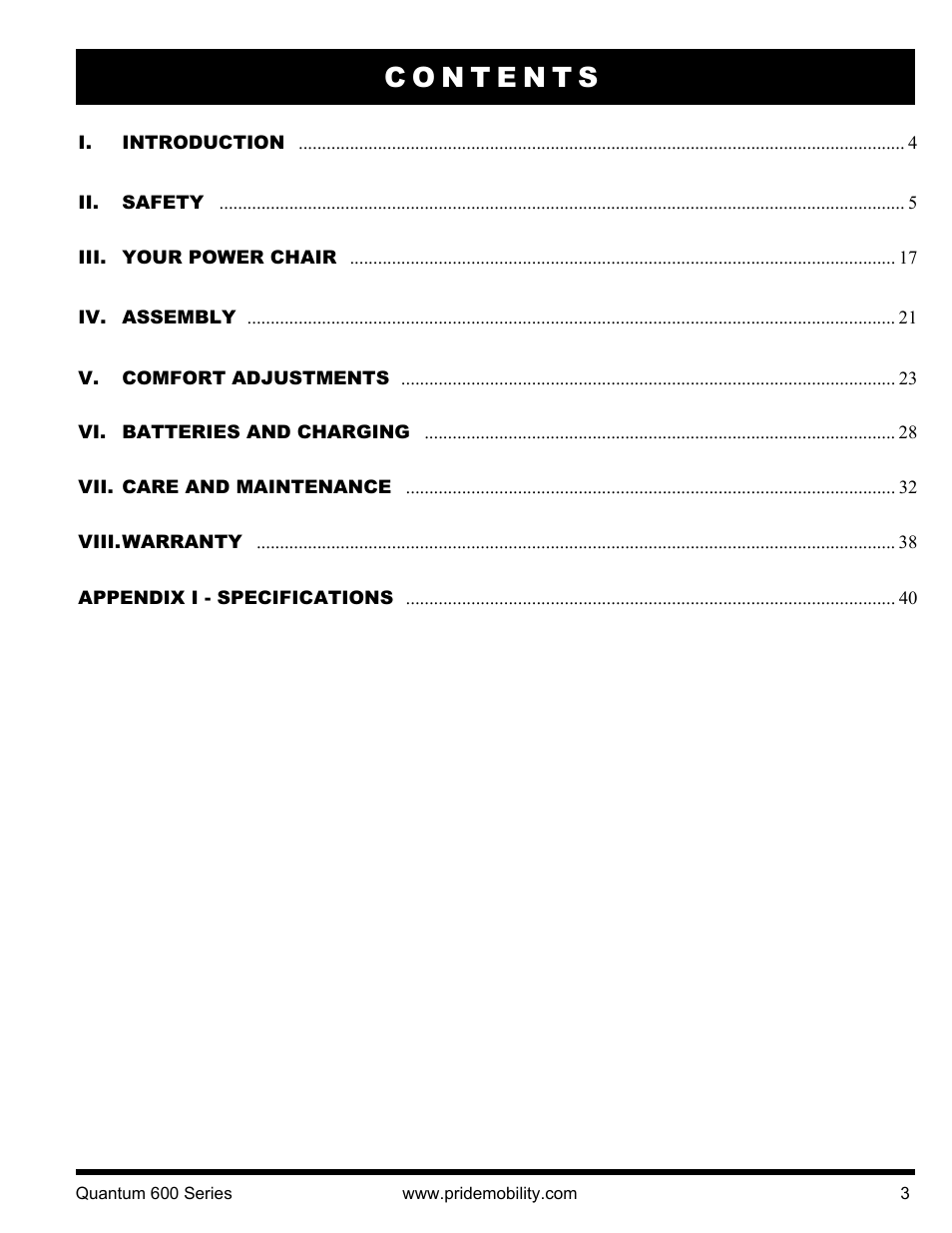 Pride Mobility QUANTUM 600 SP User Manual | Page 3 / 43