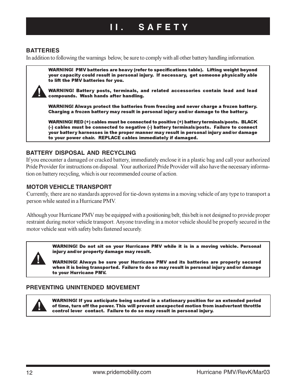 Pride Mobility PMV5000 User Manual | Page 12 / 43