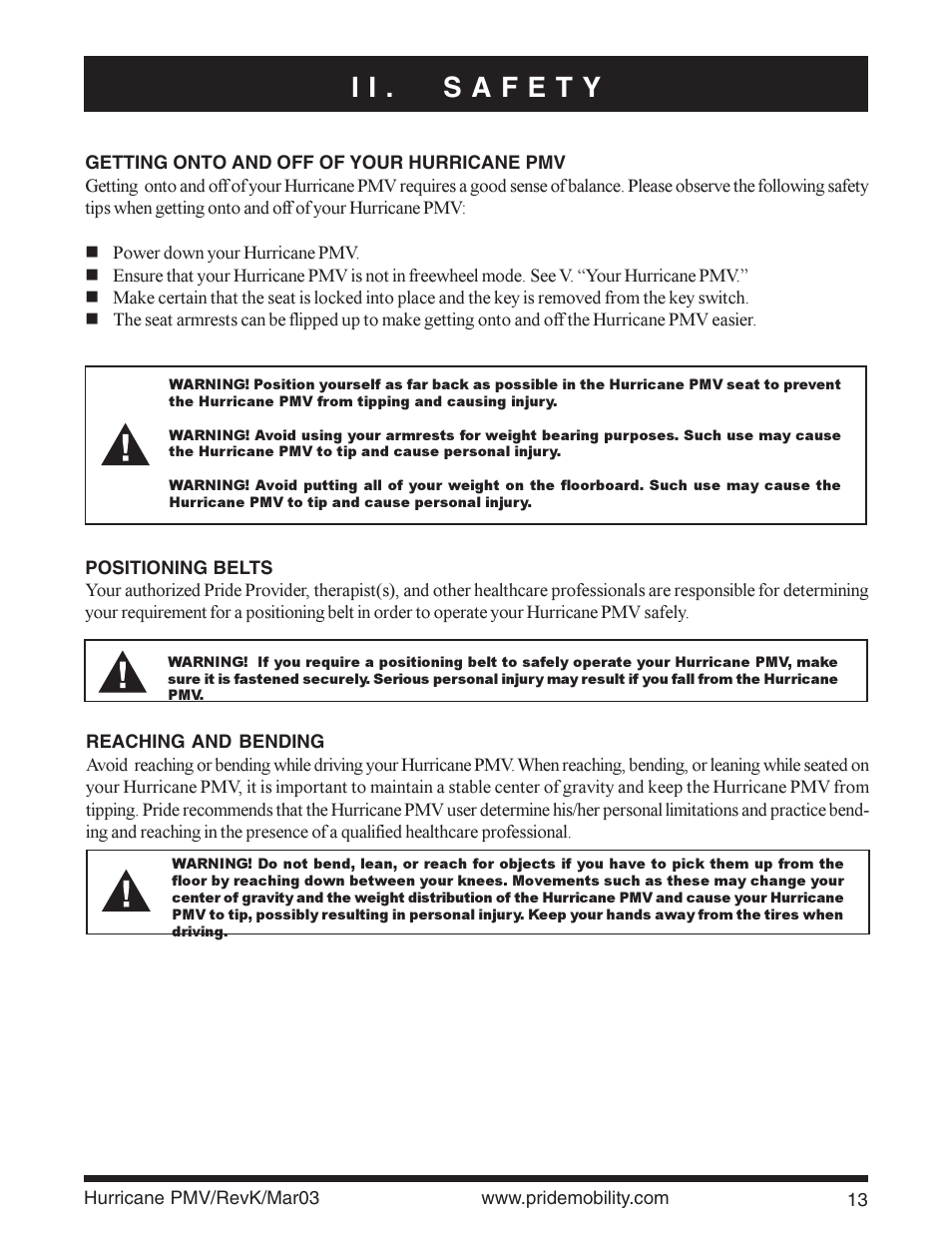 Pride Mobility PMV5000 User Manual | Page 13 / 43