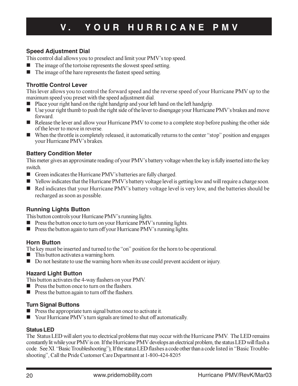 Pride Mobility PMV5000 User Manual | Page 20 / 43