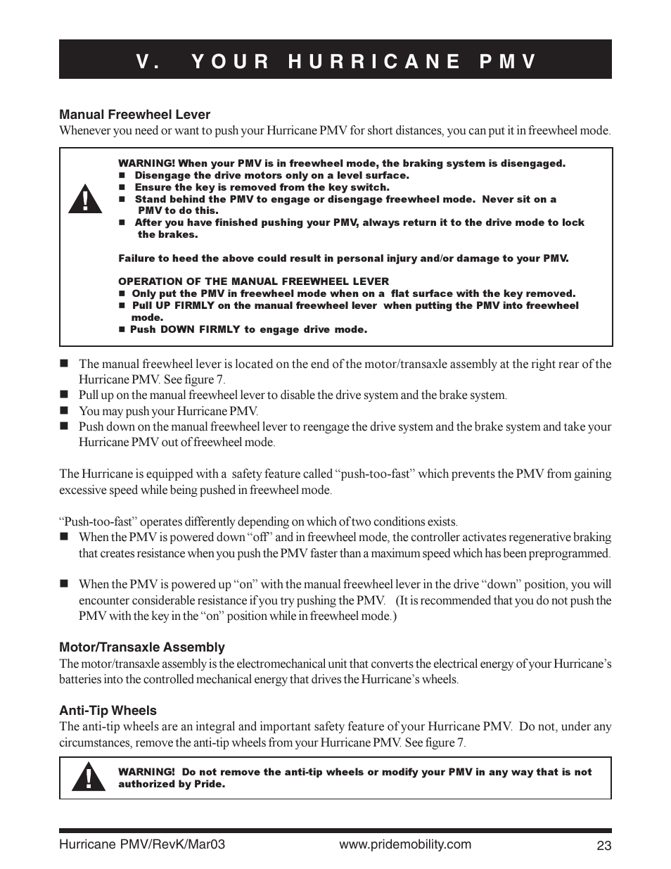 Pride Mobility PMV5000 User Manual | Page 23 / 43