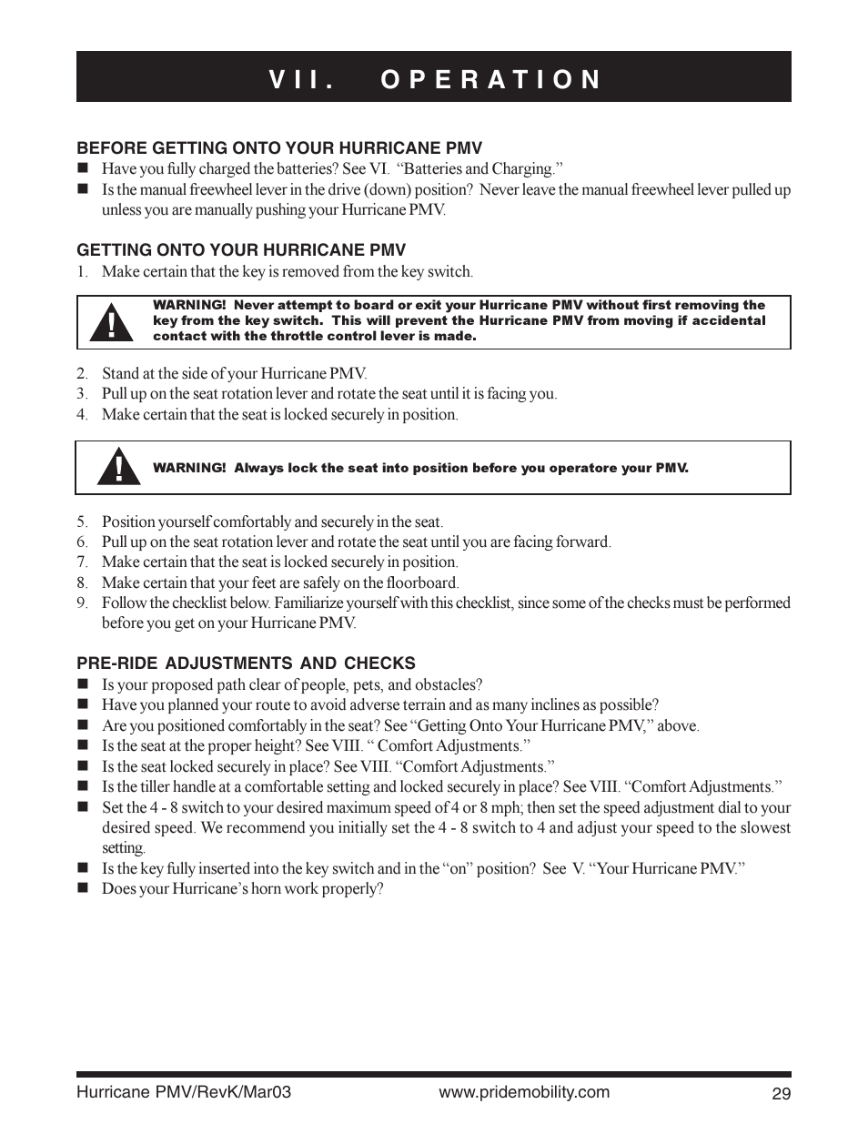 Pride Mobility PMV5000 User Manual | Page 29 / 43