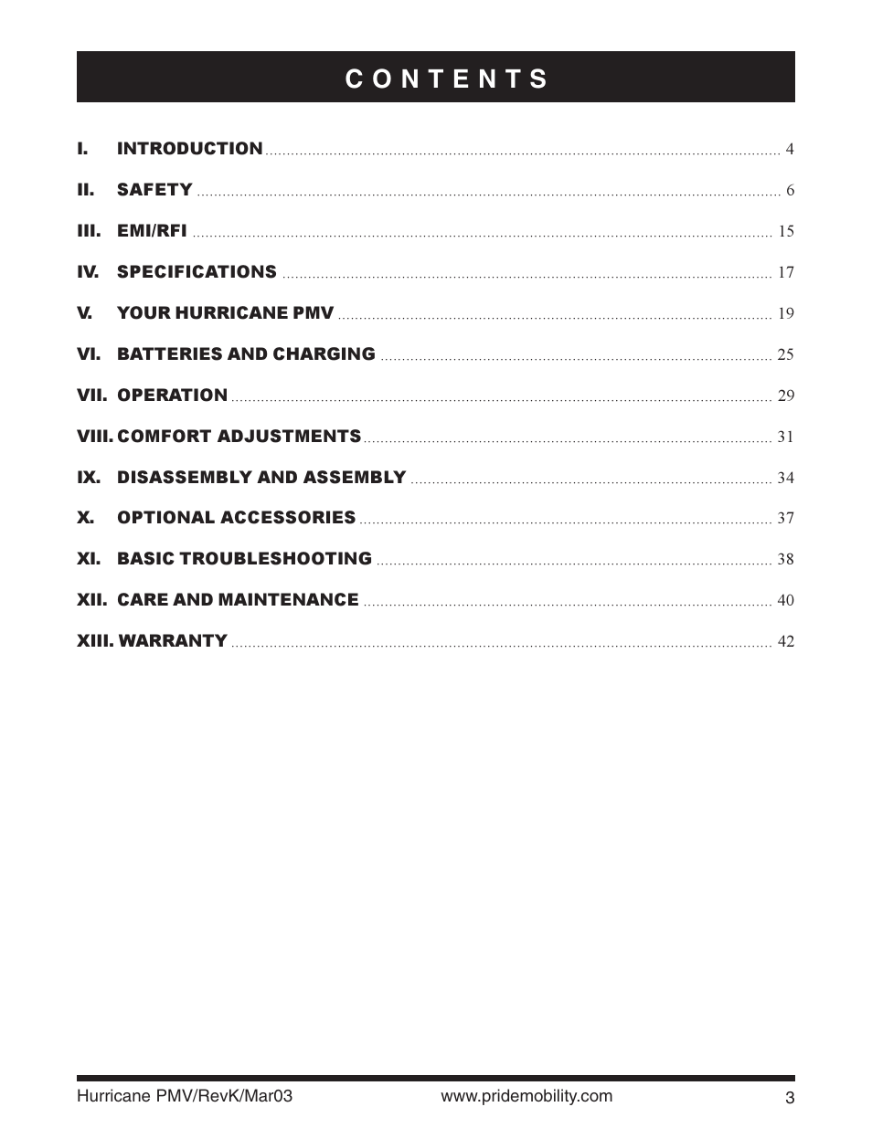 Pride Mobility PMV5000 User Manual | Page 3 / 43