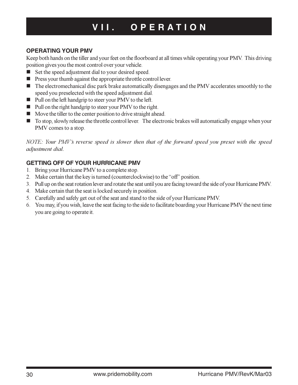 Pride Mobility PMV5000 User Manual | Page 30 / 43