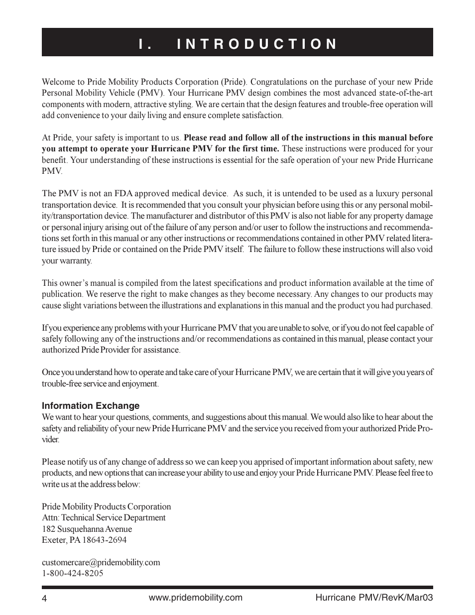 Pride Mobility PMV5000 User Manual | Page 4 / 43