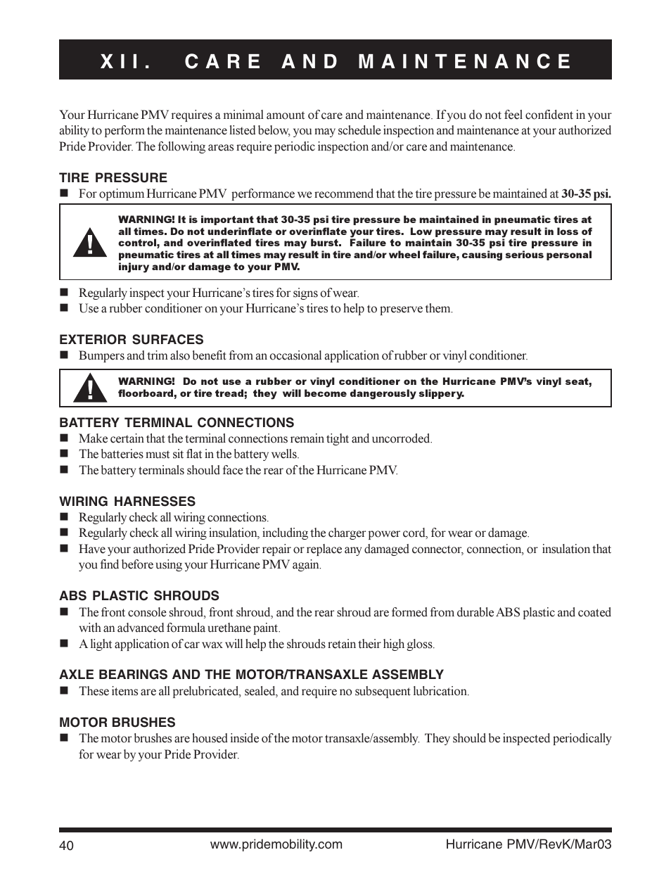 Pride Mobility PMV5000 User Manual | Page 40 / 43