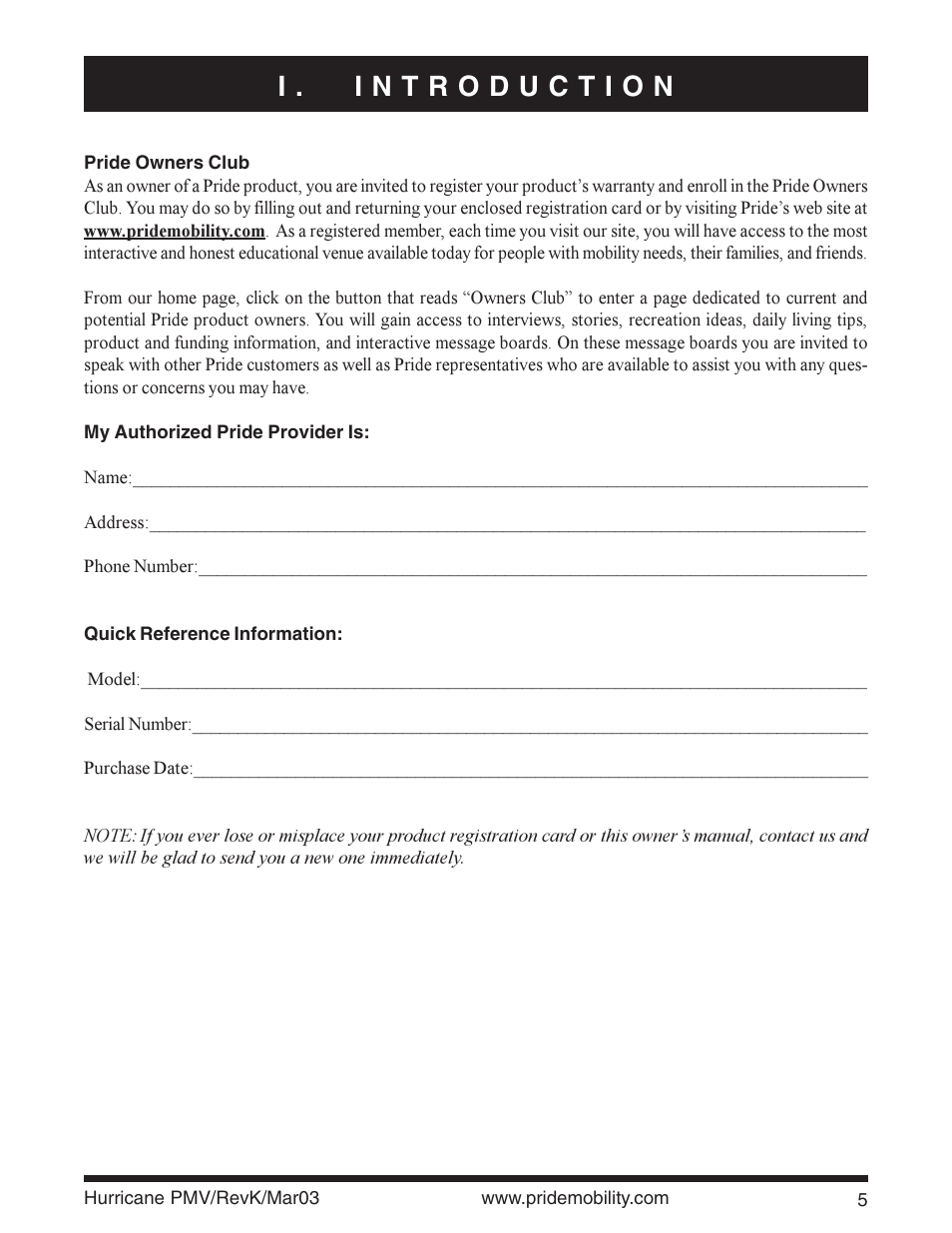 Pride Mobility PMV5000 User Manual | Page 5 / 43