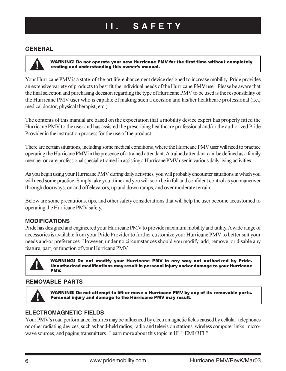 Pride Mobility PMV5000 User Manual | Page 6 / 43