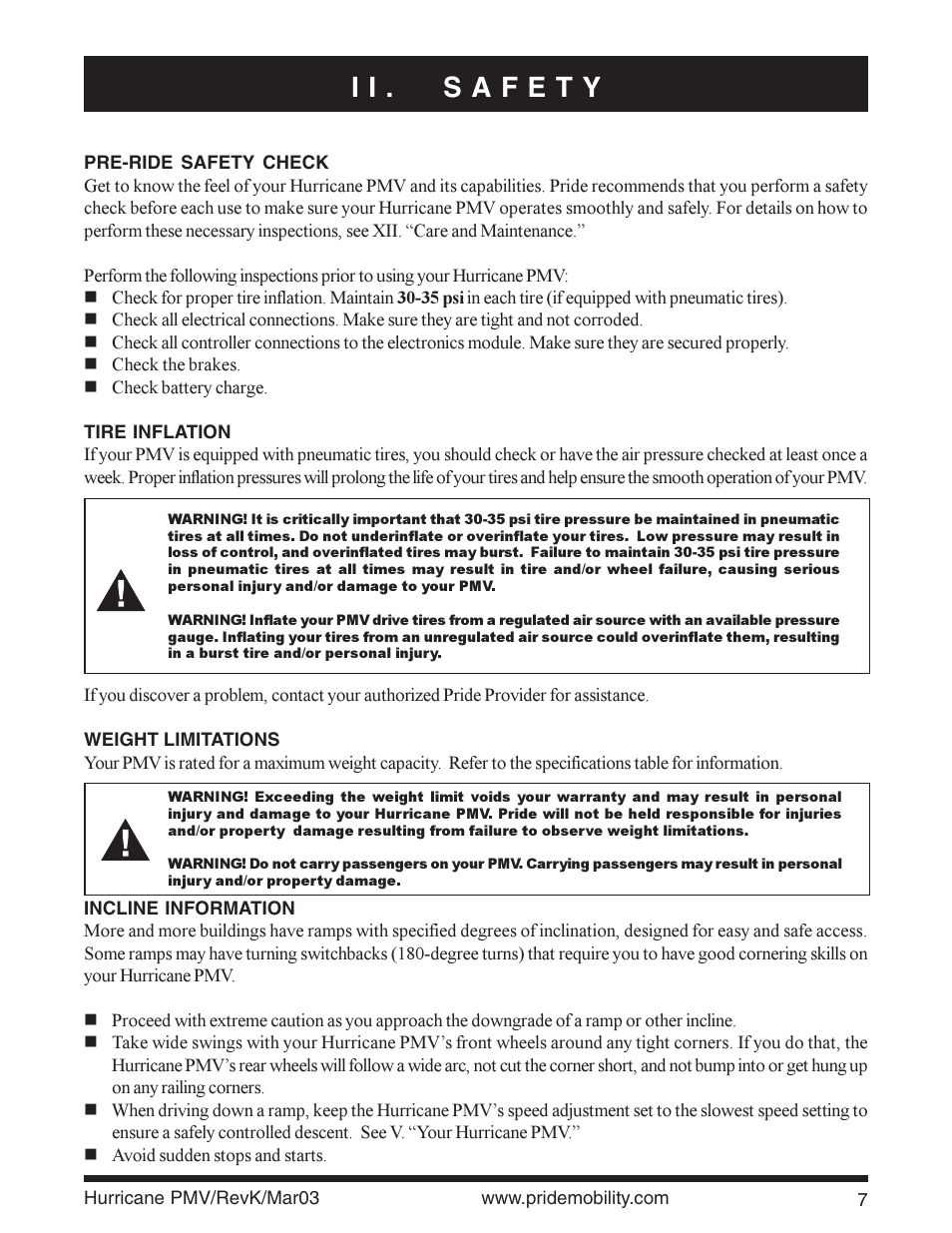 Pride Mobility PMV5000 User Manual | Page 7 / 43