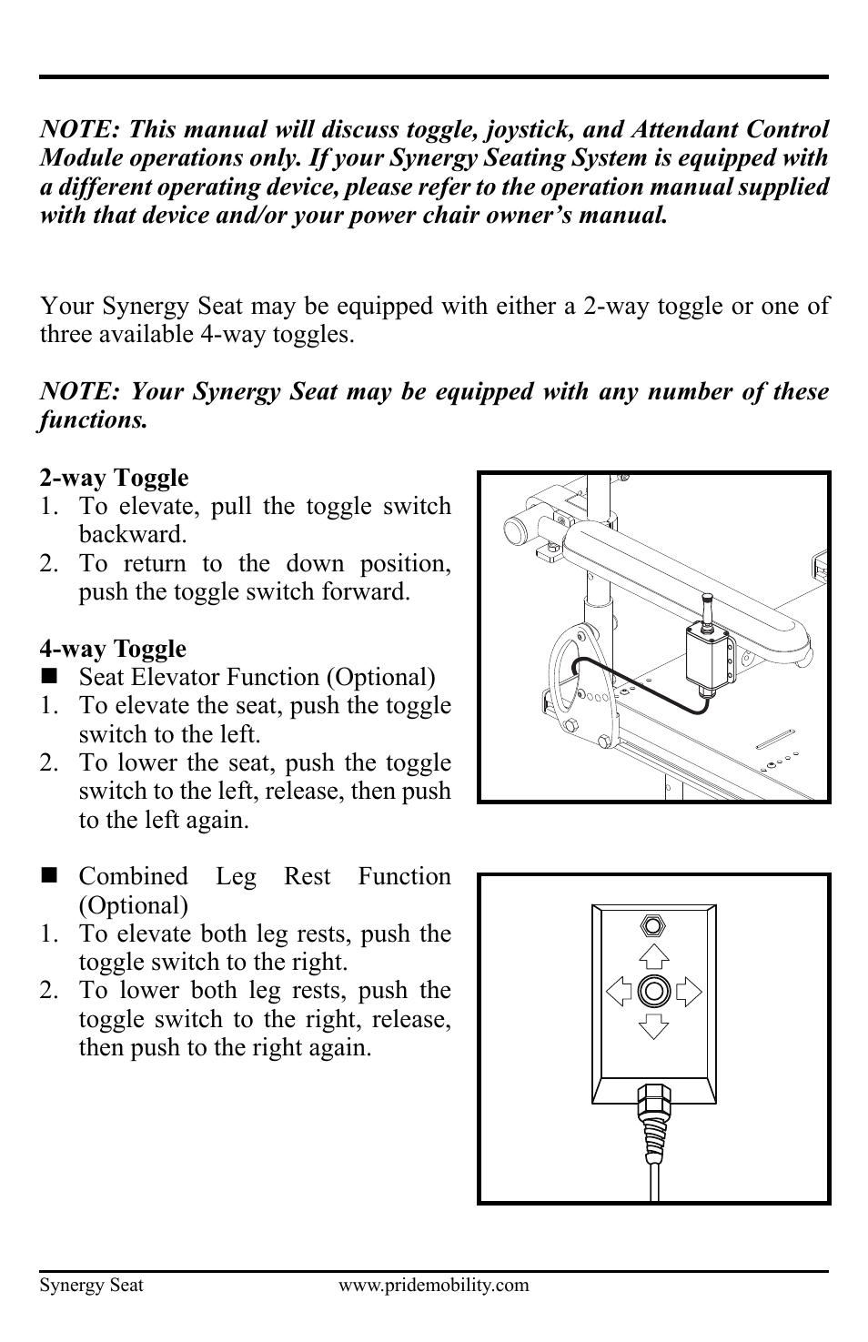 Toggle operation | Pride Mobility ACN# 088 609 661 User Manual | Page 16 / 44