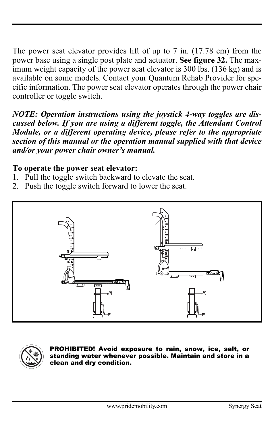 Power seat elevator option | Pride Mobility ACN# 088 609 661 User Manual | Page 35 / 44