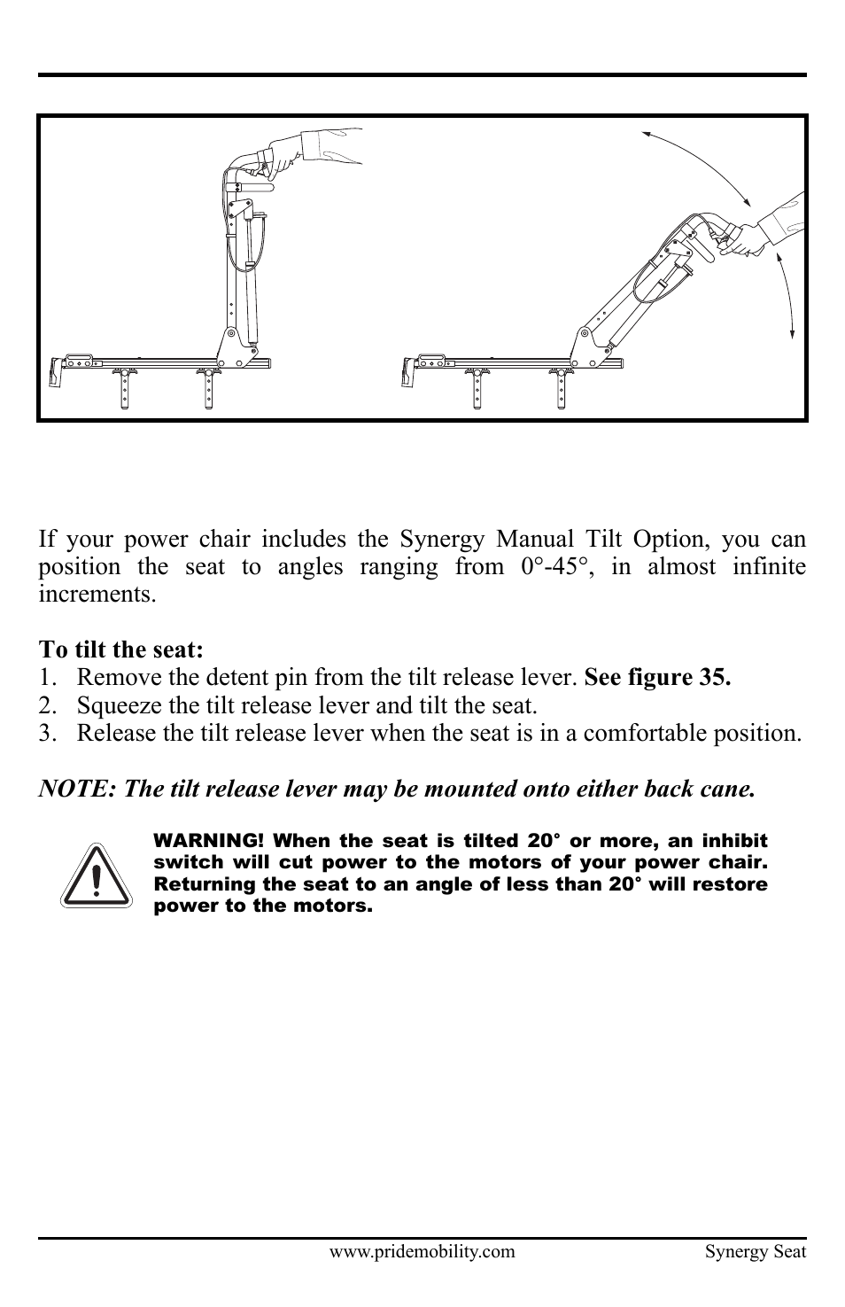 Synergy manual tilt option | Pride Mobility ACN# 088 609 661 User Manual | Page 37 / 44