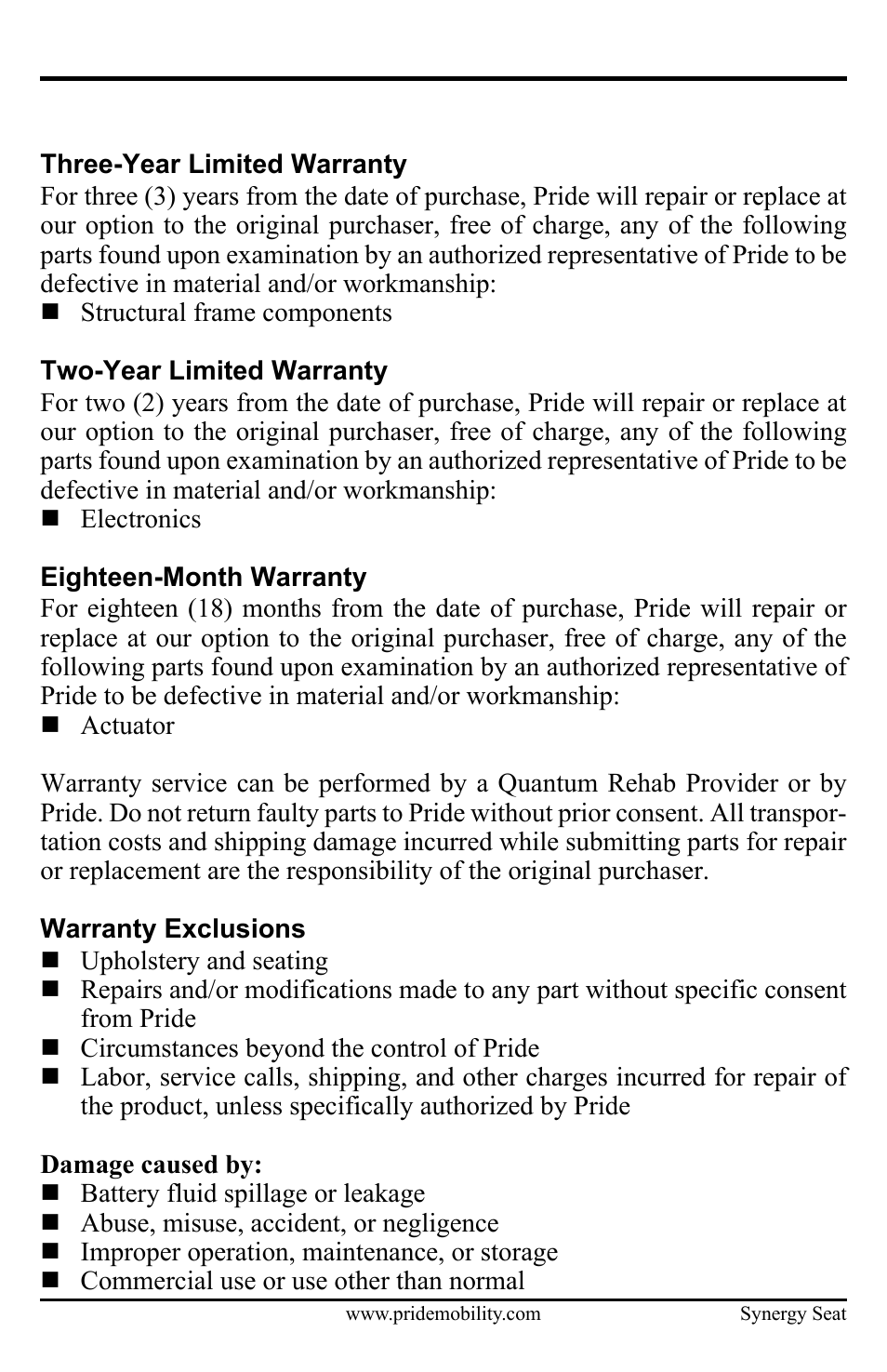 Warranty | Pride Mobility ACN# 088 609 661 User Manual | Page 39 / 44