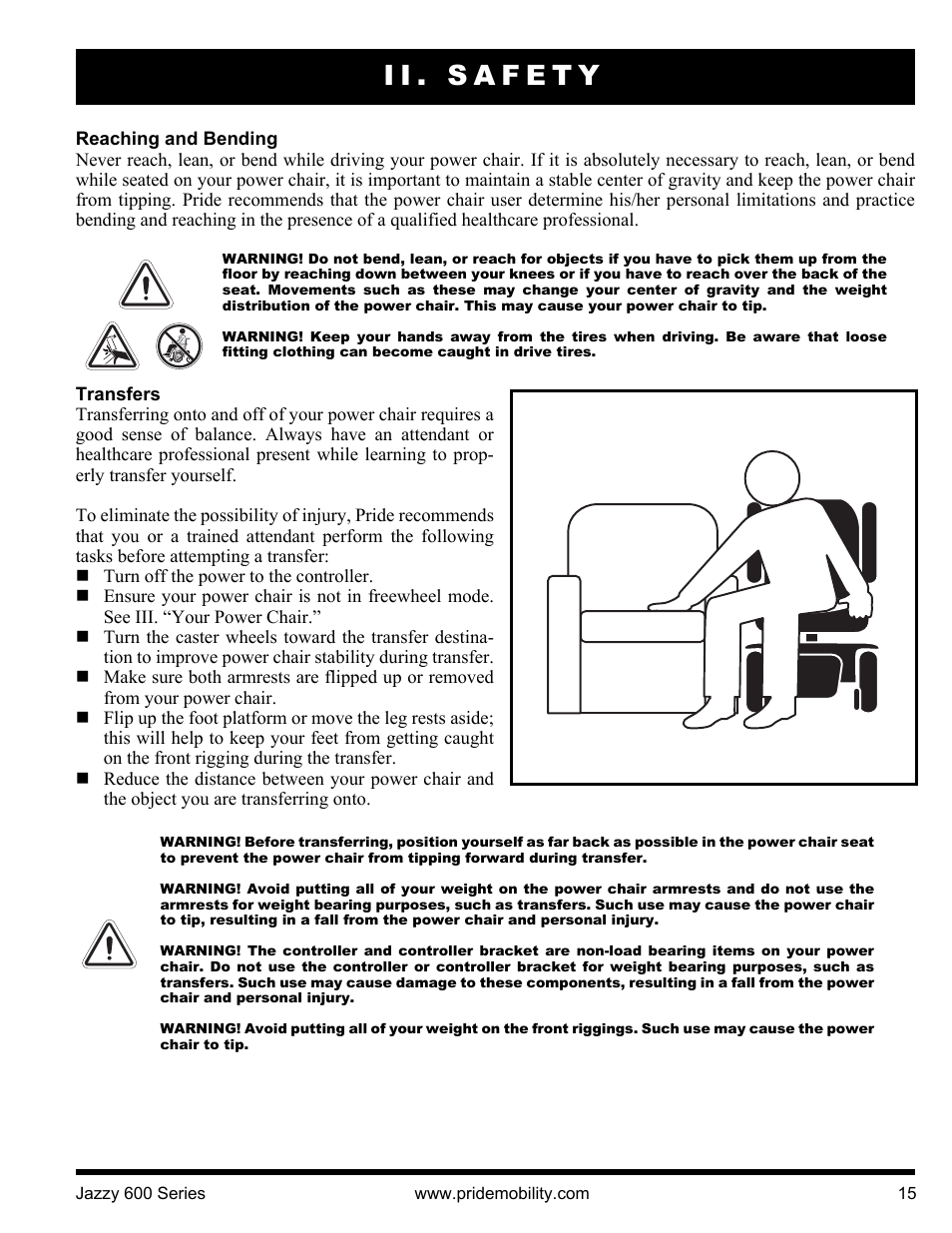 Ii. safety | Pride Mobility Jazzy 600 3SP User Manual | Page 15 / 44