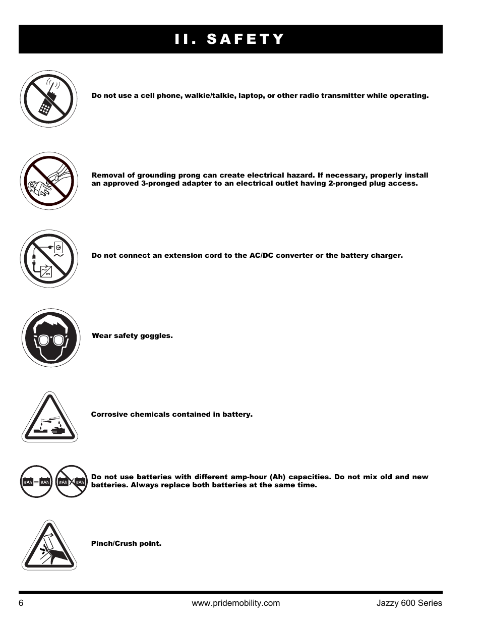 Ii. safety | Pride Mobility Jazzy 600 3SP User Manual | Page 6 / 44