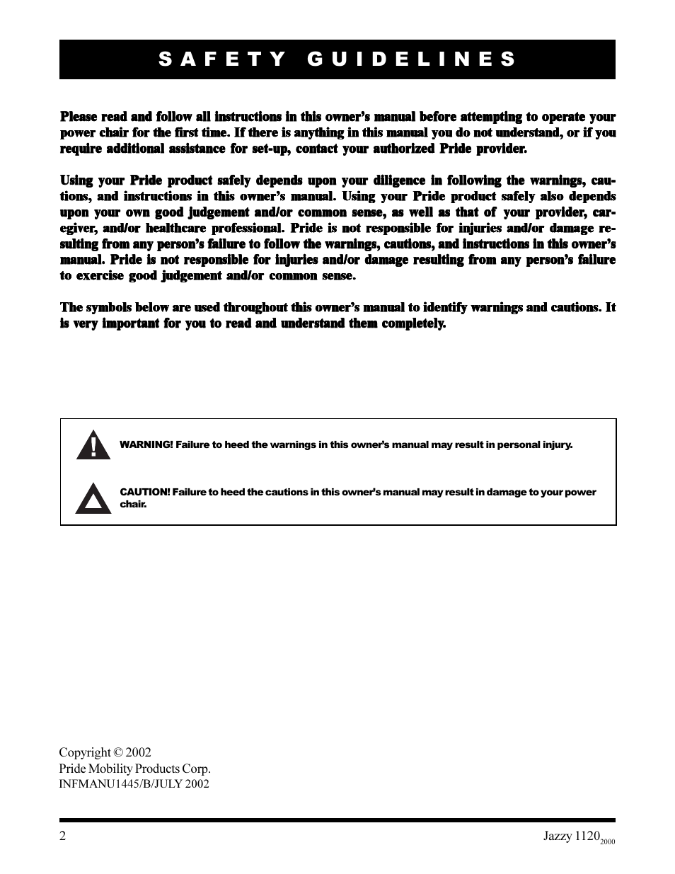 Pride Mobility jazzy 1120 User Manual | Page 2 / 49