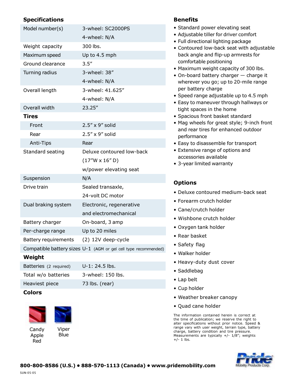Pride Mobility Sundancer SC2000PS User Manual | Page 2 / 2