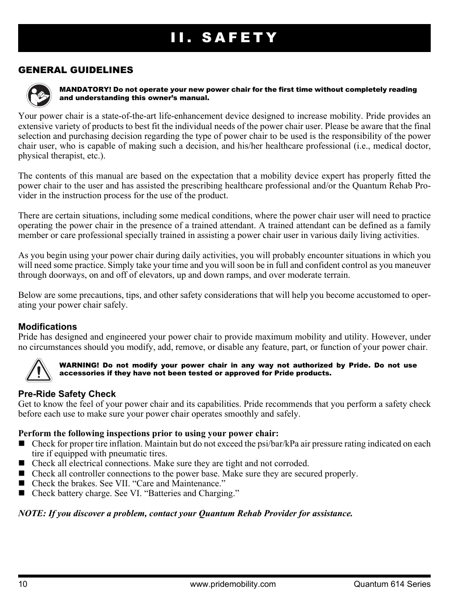 Ii. safety | Pride Mobility Quantum 614 3S User Manual | Page 10 / 44