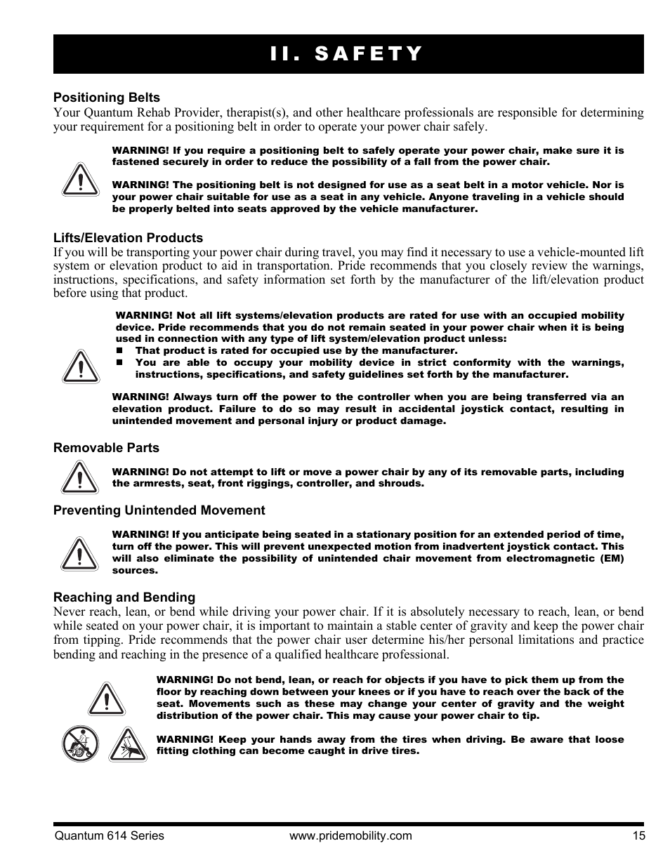 Ii. safety | Pride Mobility Quantum 614 3S User Manual | Page 15 / 44