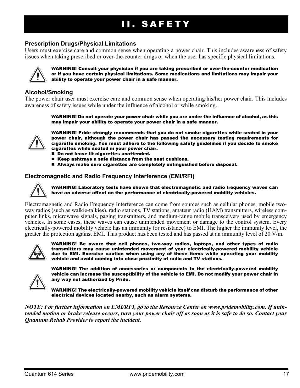 Ii. safety | Pride Mobility Quantum 614 3S User Manual | Page 17 / 44