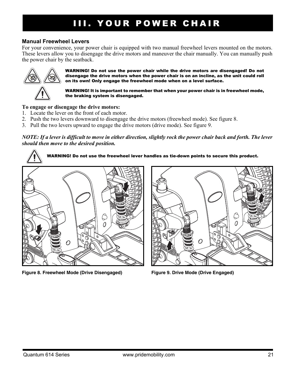 Iii. your power chair | Pride Mobility Quantum 614 3S User Manual | Page 21 / 44
