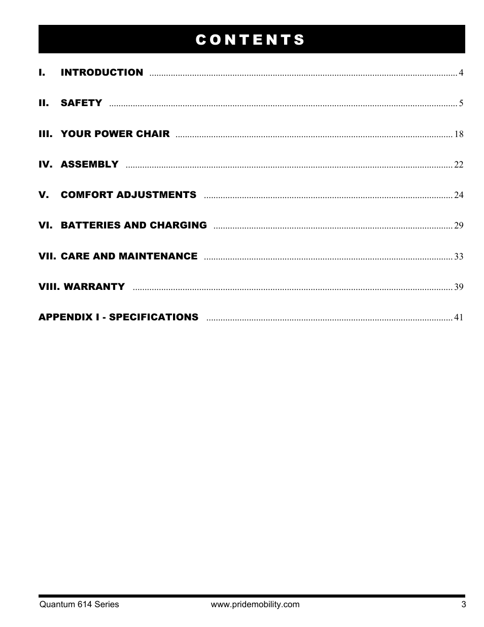 Pride Mobility Quantum 614 3S User Manual | Page 3 / 44