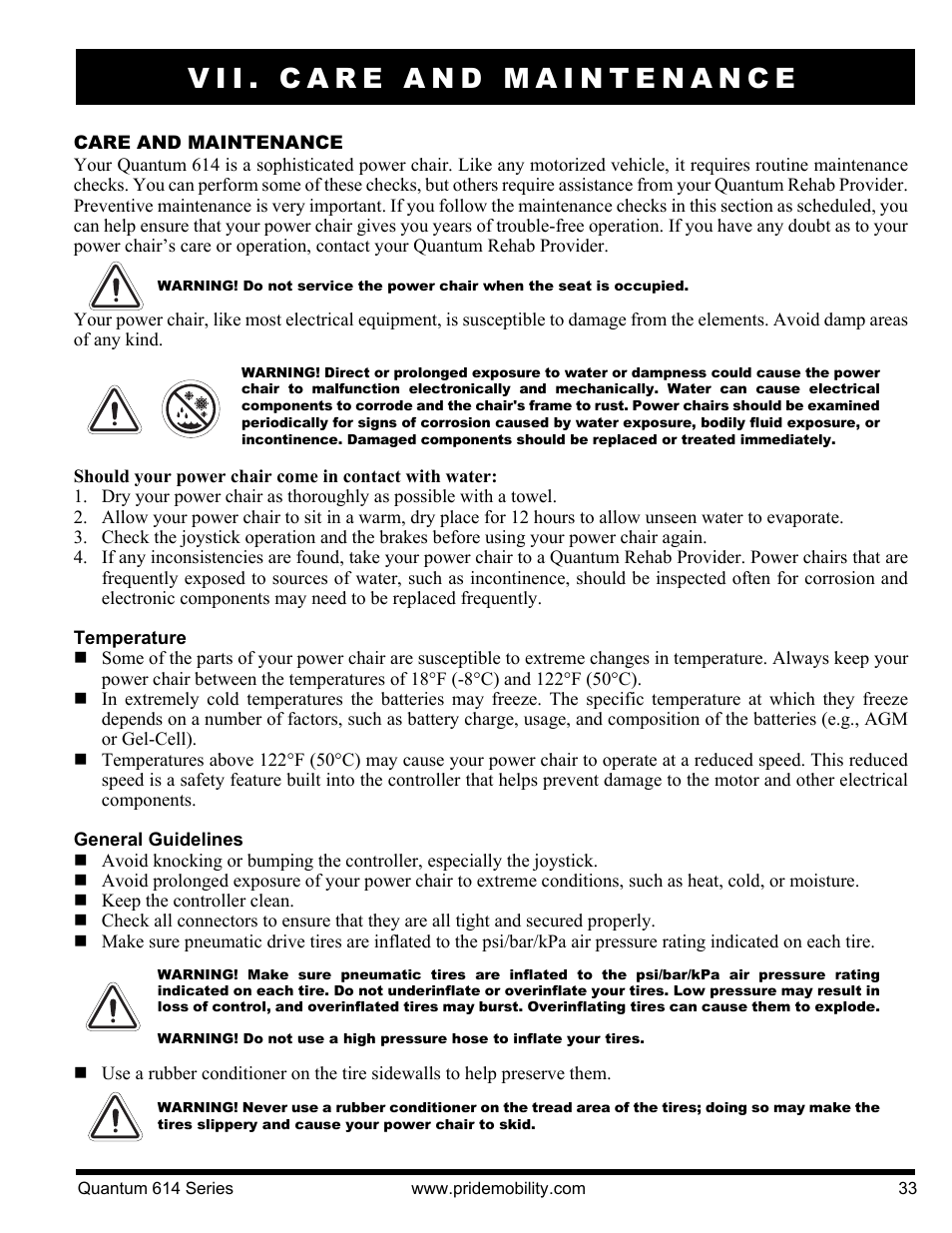 Vii. care and maintenance | Pride Mobility Quantum 614 3S User Manual | Page 33 / 44