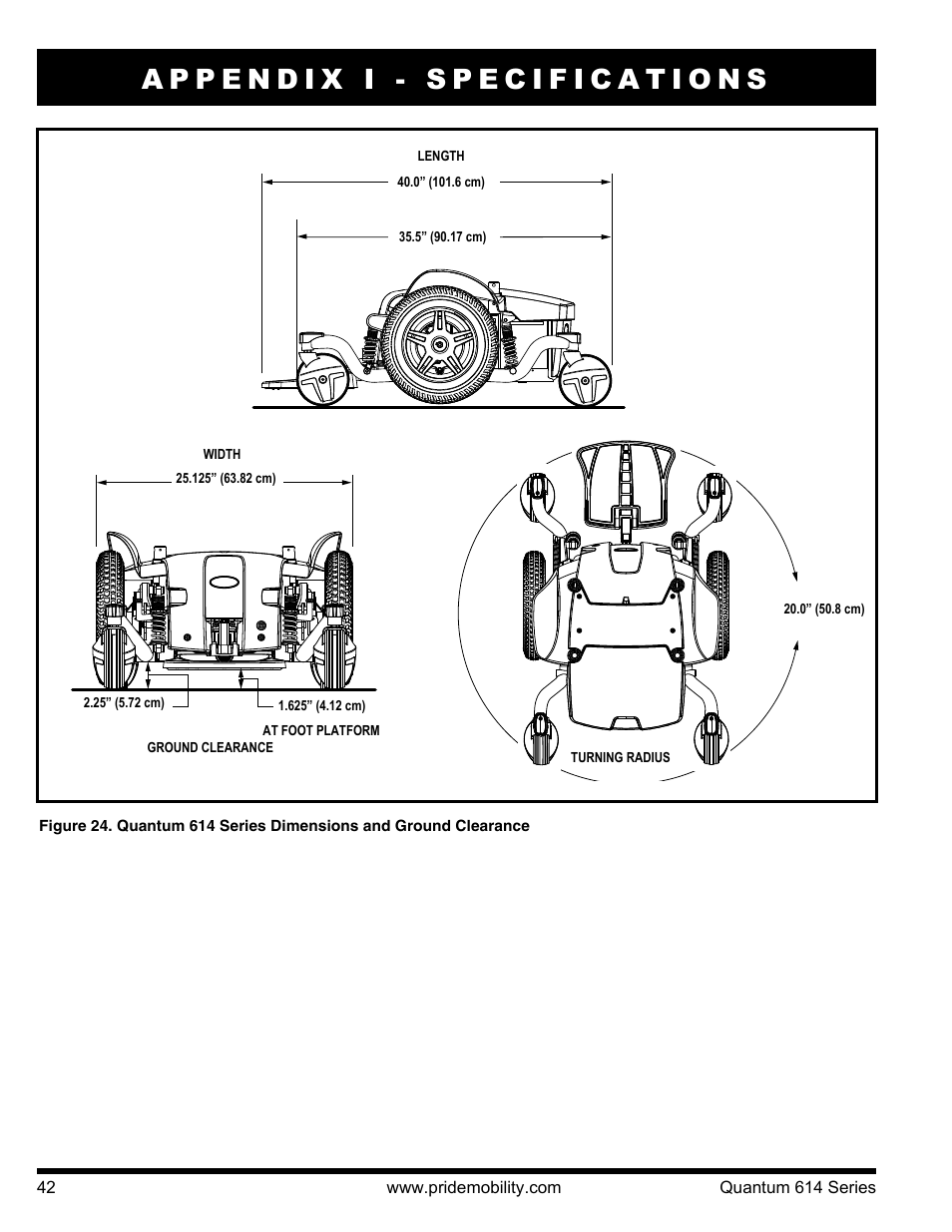 Appendix i - specifications | Pride Mobility Quantum 614 3S User Manual | Page 42 / 44