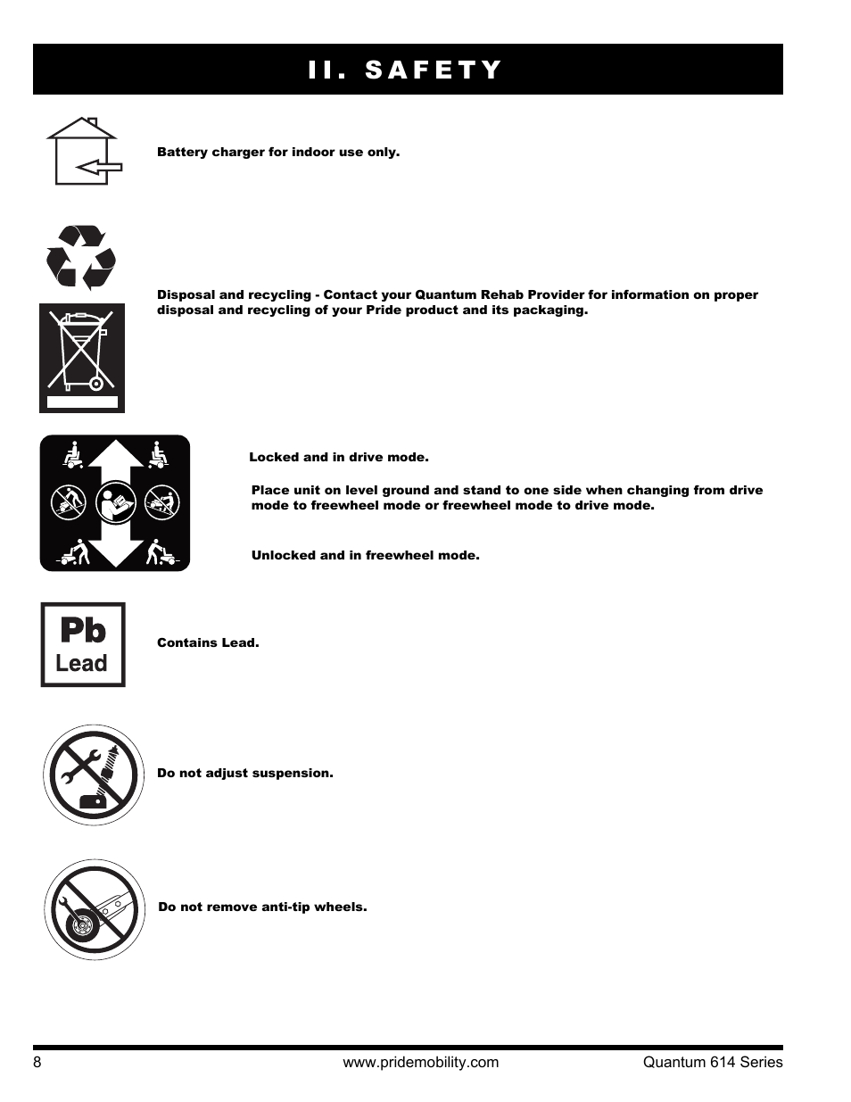 Ii. safety | Pride Mobility Quantum 614 3S User Manual | Page 8 / 44