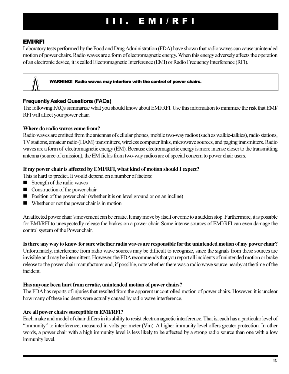 I i i . e m i / r f i | Pride Mobility 1420 User Manual | Page 13 / 47