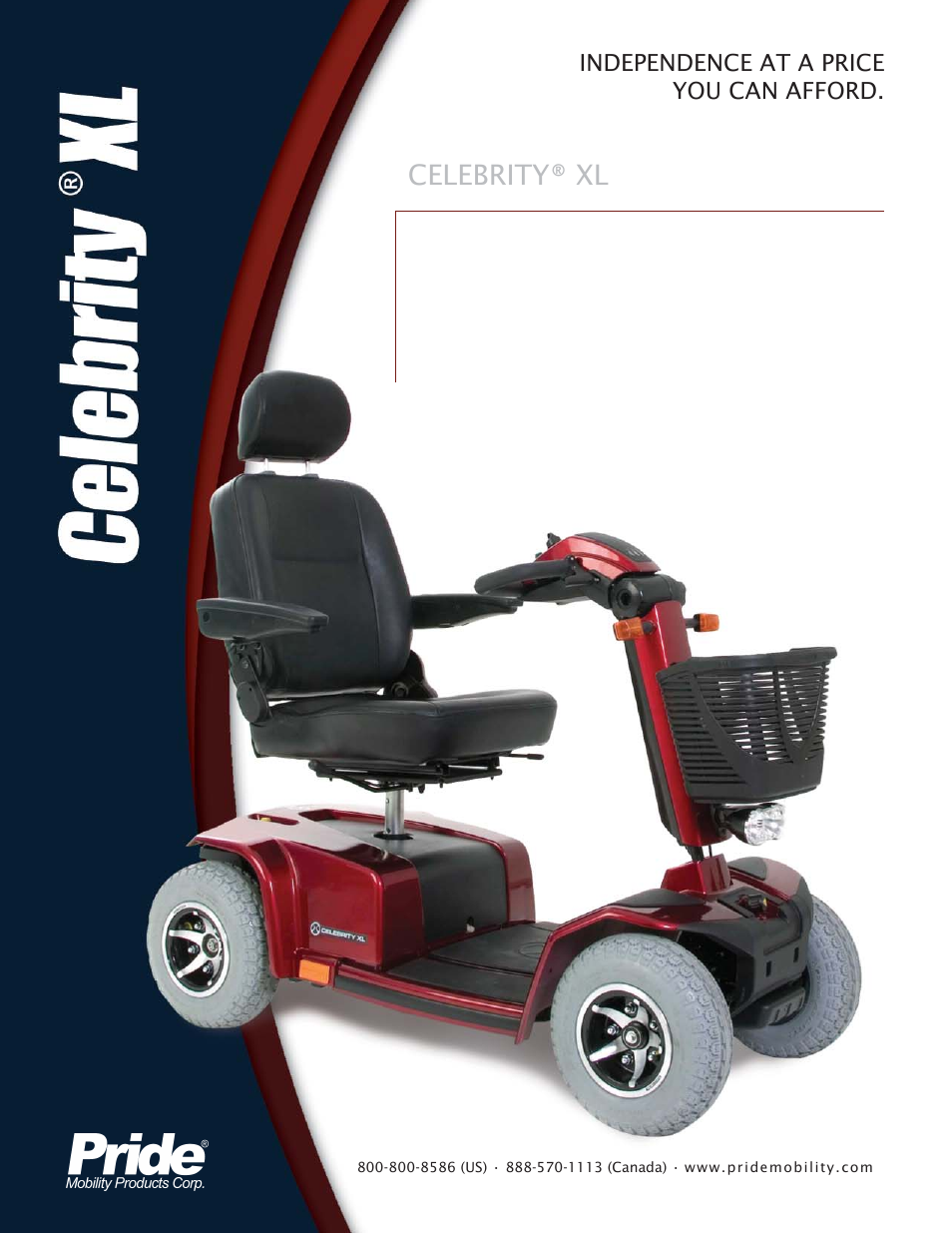 Celebrity® xl, Independence at a price you can afford | Pride Mobility Celebrity XL SC4450DX User Manual | Page 2 / 2